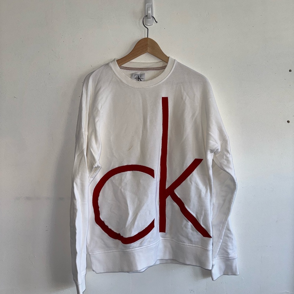 Calvin Klein White Sweater with Red Logo